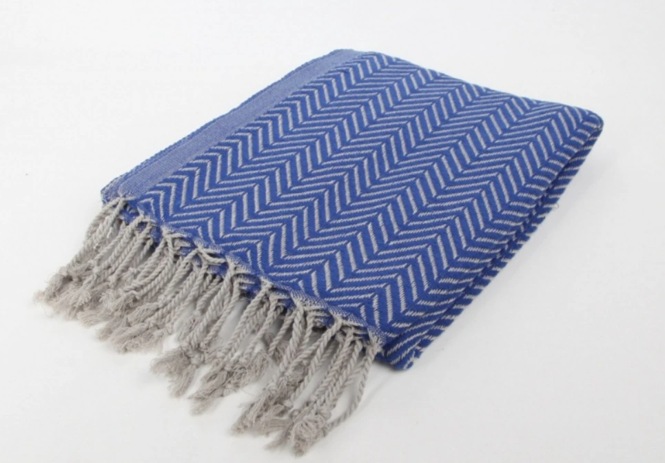 Double Sided Herringbone Peshtemal Blue